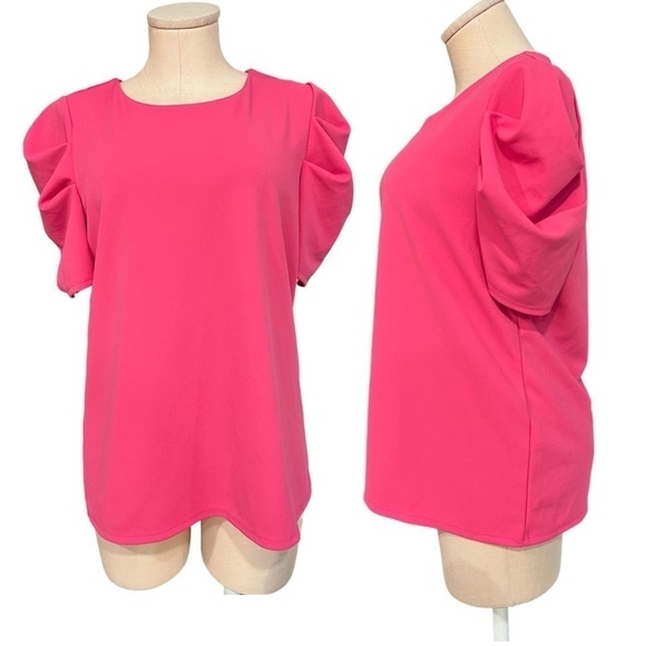 BANANA REPUBLIC puffed shoulders short sleeve bright pink blouse - Picture 1 of 13